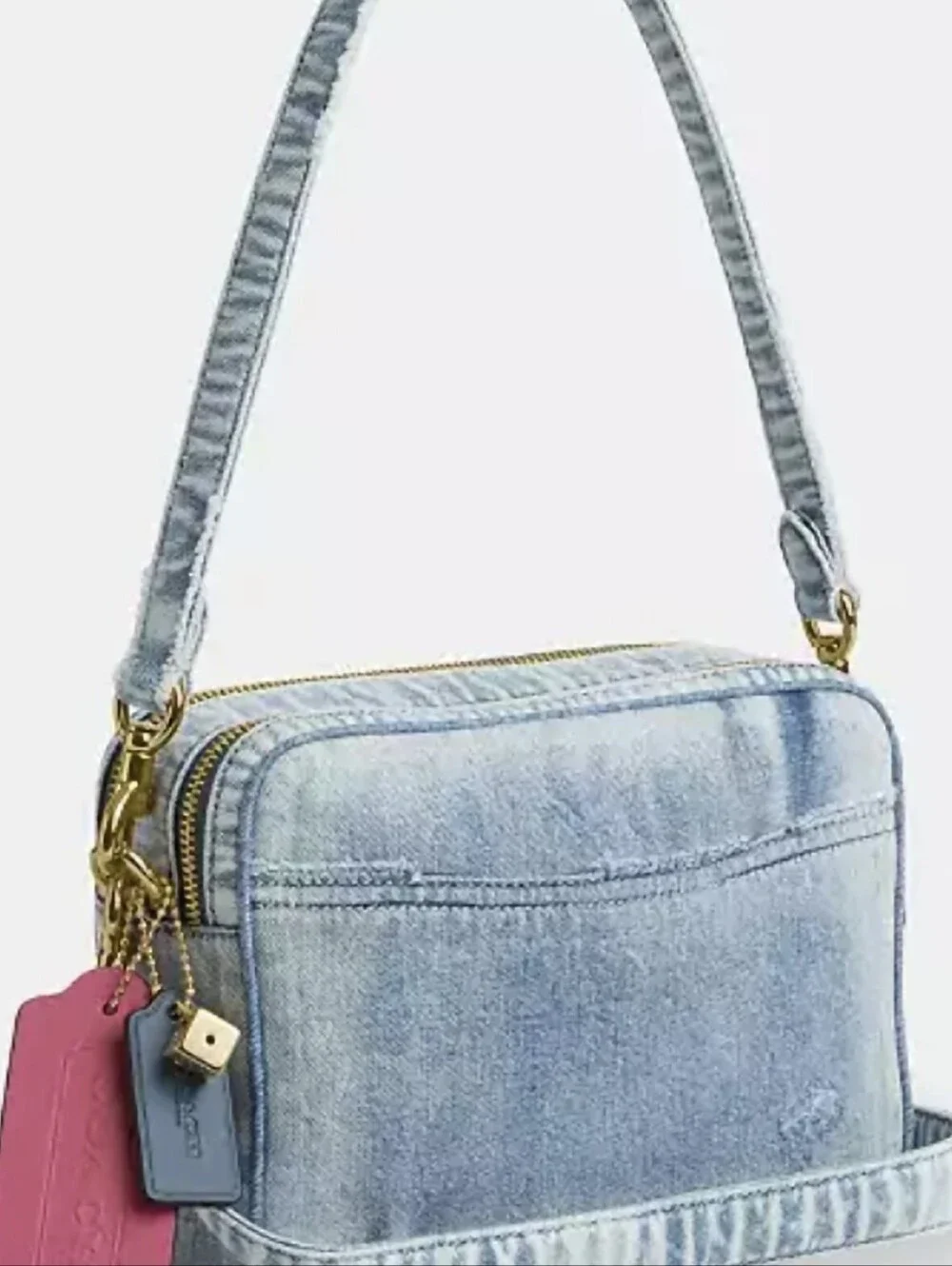 Coach Light Blue Denim Crossbody Bag with Pink Tag